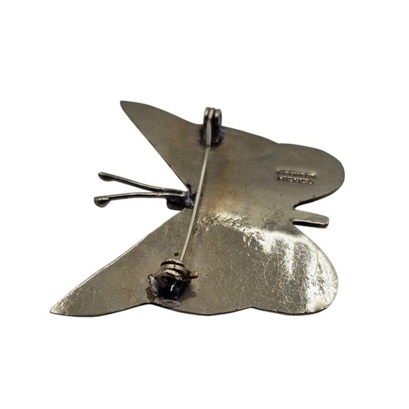 Vintage - Sterling Silver Mexico Butterfly Brooch Pin Abalone Inlay - Picture 8 of 9